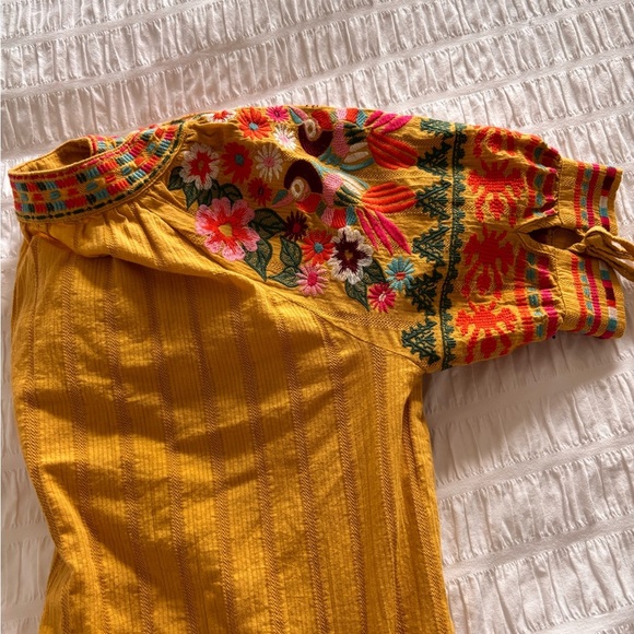 THML Yellow Blouse with Embellished Pleats and Embroidery Floral Pattern - Picture 3 of 8